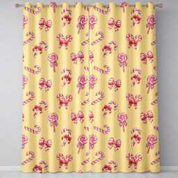 Cute Christmas Candy Cane Ribbon Bow Warm Yellow Seamless Pattern Readymade Eyelet Ring Top Thermal 100% Blackout Curtains - thumbnail 2