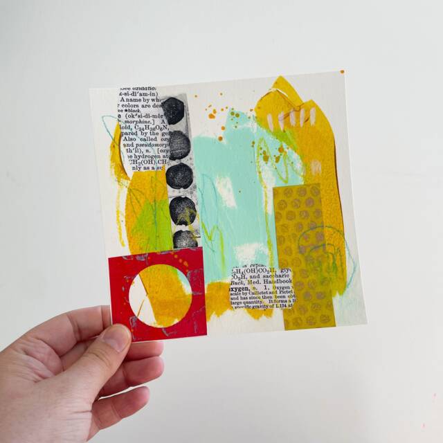 Bright Modern Artwork, Small Abstract Acrylic Painting, Mini Collage Original, Original Wall Art, Multimedia Painting - image 1