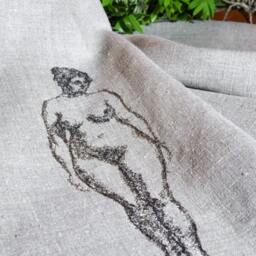 Embroidered Linen Bath Towel Natural Sauna Towel With Woman Art - thumbnail 4