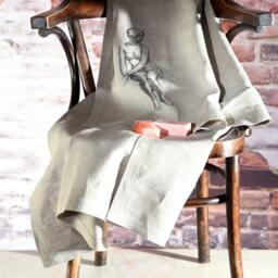 Embroidered Linen Bath Towel Natural Sauna Towel With Woman Art - thumbnail 2