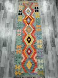 Runner Rug Classic, Handmade Artisan Afghan Turkish, Scandinavian, Navajo, Bohemian, Wool Flatweave Multicolour Kilim 205x64 cm - thumbnail 1