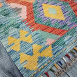 Runner Rug Classic, Handmade Artisan Afghan Turkish, Scandinavian, Navajo, Bohemian, Wool Flatweave Multicolour Kilim 205x64 cm - thumbnail 2