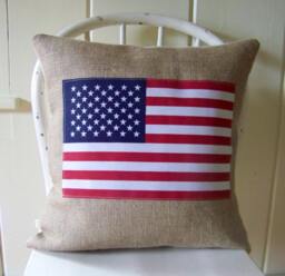 Burlap American Flag Pillow - thumbnail 1