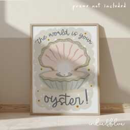The World Is Your Oyster Print in Beige, Unframed Under The Sea Print, Girl Nursery Decor, Quote Ocean - thumbnail 2