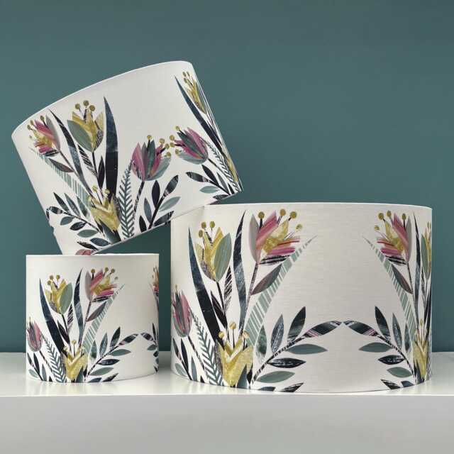 Handmade Statement Tulip Lampshade - Colourful Floral Design On White Background Unique Home Decor - image 1