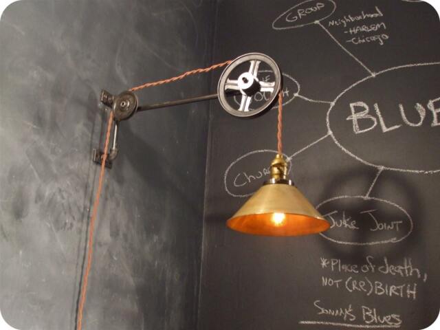 Vintage Industrial Pulley Light - Brass Cone Shade Lamp Wall Mount Steampunk Sconce Lighting - image 1