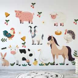 Watercolor Farm Animals Wall Decals Nursery Kids Room Decor - thumbnail 3