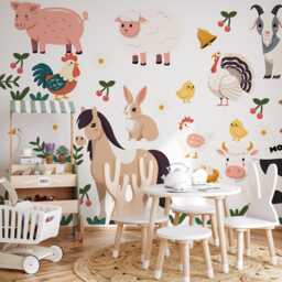 Watercolor Farm Animals Wall Decals Nursery Kids Room Decor - thumbnail 1