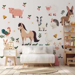 Watercolor Farm Animals Wall Decals Nursery Kids Room Decor - thumbnail 2