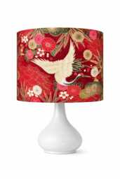 Japanese Crane Lampshade Red Floral Fabric With Gold Metallic Accents - thumbnail 1