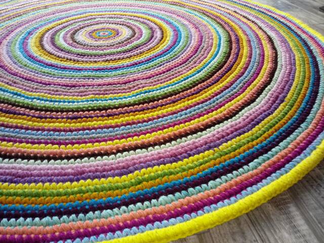 Handmade Wool Round Rug Colorful Crochet Area Rug - image 1
