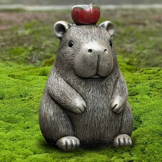 Cute Capybara With Apple Statue Concrete Animal Sculpture Stone Figurine Outdoor Garden Decoration Handmade Ornament Gift - image 1