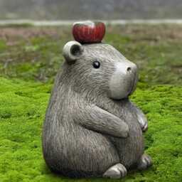 Cute Capybara With Apple Statue Concrete Animal Sculpture Stone Figurine Outdoor Garden Decoration Handmade Ornament Gift - thumbnail 2