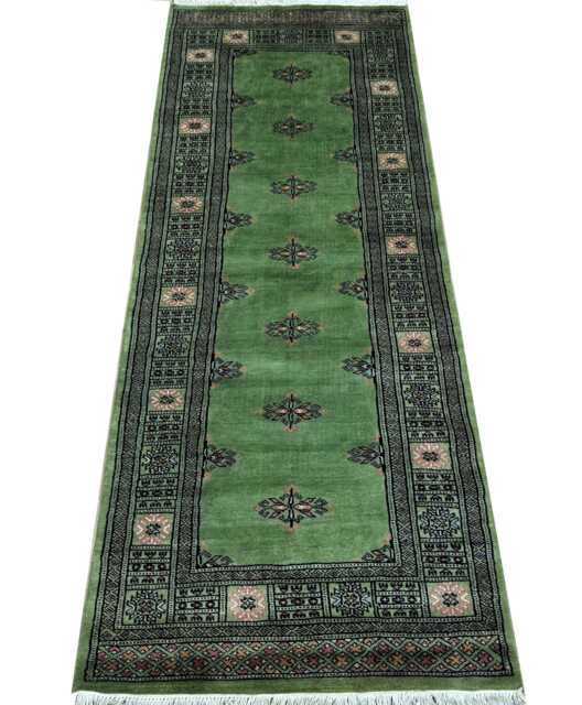 2.6x7 Green Color Bokhara Rug - 0.80x210 cm Hallway Stairs Bukhara Runner Woolen Afghan Silver - image 1