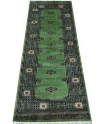 2.6x7 Green Color Bokhara Rug - 0.80x210 cm Hallway Stairs Bukhara Runner Woolen Afghan Silver - thumbnail 1