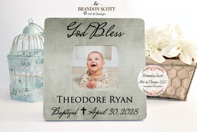Personalized Baptism Gift Real Wood Picture Frame, Gift For Godchild Goddaughter Godson From Godparents, Baptism Christening - image 1