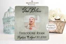 Personalized Baptism Gift Real Wood Picture Frame, Gift For Godchild Goddaughter Godson From Godparents, Baptism Christening - thumbnail 1