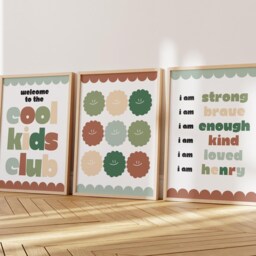 Childrens Affirmation Wall Art - Kids Bedroom Poster Set Of 3 Positive Quotes Playroom Nursery Print Fun Smile Face Cool Club - thumbnail 2