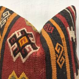 Vintage Handwoven Kilim Pillow, Bohemian Turkish Throw, 16x16 - thumbnail 2