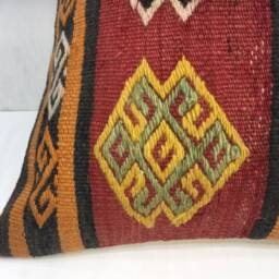 Vintage Handwoven Kilim Pillow, Bohemian Turkish Throw, 16x16 - thumbnail 3