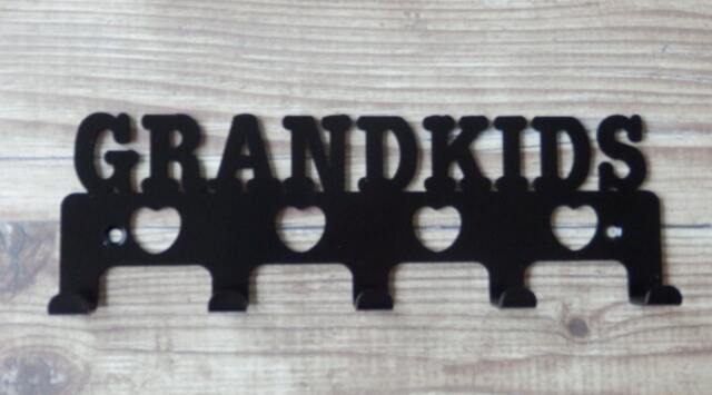 Grandkids With Heart Cutouts Silhouette Key Hook Rack - Metal Wall Art - image 1