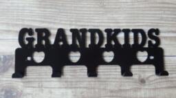 Grandkids With Heart Cutouts Silhouette Key Hook Rack - Metal Wall Art - thumbnail 1