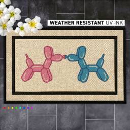 Cute Dog Balloon Doormat, Colorful All Weather Abstract Welcome Mat For Entryway, Housewarming Present