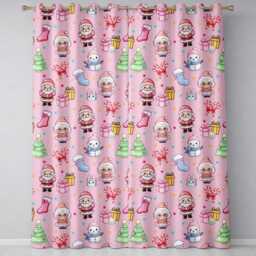 Cute Kawaii Santa Snowman Gift Characters Pink Background Seamless Pattern Readymade Eyelet Ring Top Thermal 100% Blackout Curtains - thumbnail 2