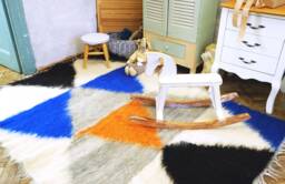 Hand Hooked Wool Shaggy Rug Scandinavian Nursery Decor - 55x79In - thumbnail 1