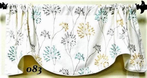 Lacefield Mist - Window Valance Lined & Corded Rod Pocket Scalloped Embroidered Made To Order