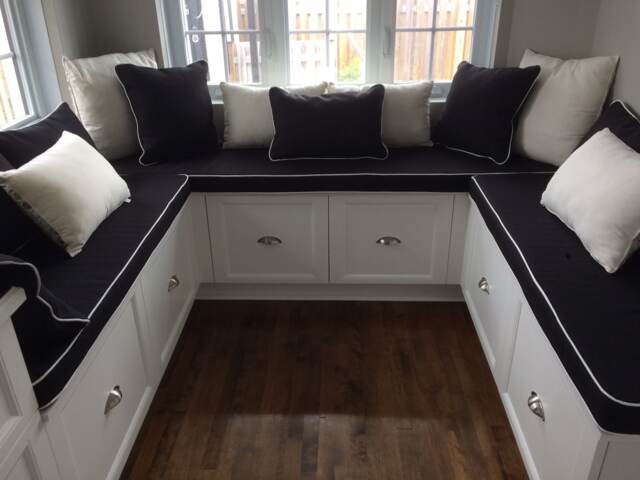 Window Seat Cushion Cover, Black With White Piping , 42x 15x4 Daybed Mattress Cover , Any Size, Many Colors - image 1