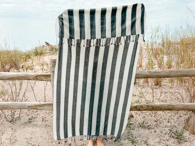 Organic Turkish Cotton Beach Towel Black & White Striped, Sand Free - image 1