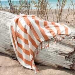 Organic Turkish Cotton Beach Towel Black & White Striped, Sand Free - thumbnail 4