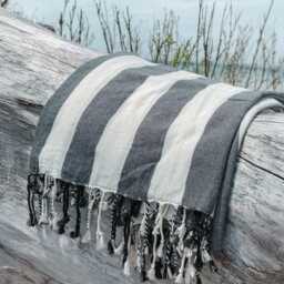 Organic Turkish Cotton Beach Towel Black & White Striped, Sand Free - thumbnail 2