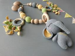 Crochet Elephant Stroller Chain Personalized Baby Toy - thumbnail 1