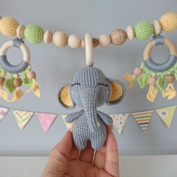 Crochet Elephant Stroller Chain Personalized Baby Toy - thumbnail 2