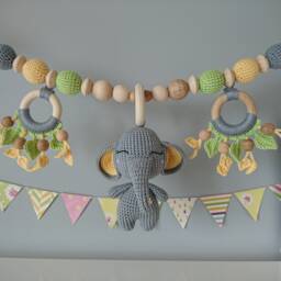 Crochet Elephant Stroller Chain Personalized Baby Toy - thumbnail 3