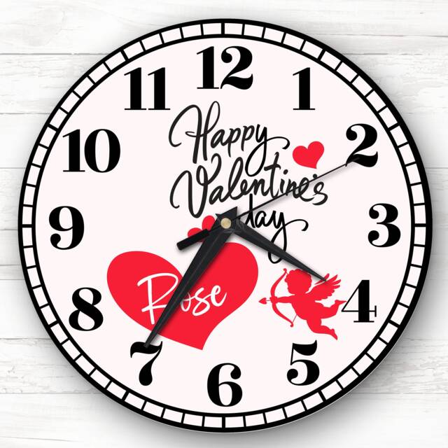 Silhouette Red Cupid Love Hearts Valentine's Day Gift Personalised Clock - image 1