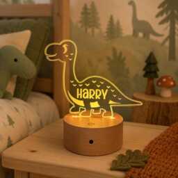 Personalised Dinosaur Night Light - Custom Name Kids Lamp Nursery Led Colour Changing Baby Room Decor Gift - thumbnail 1