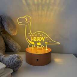 Personalised Dinosaur Night Light - Custom Name Kids Lamp Nursery Led Colour Changing Baby Room Decor Gift - thumbnail 3