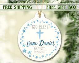 Personalized Gift For Godson - Baptism Ornament God Bless Babyboy Baptize Christmas Christening