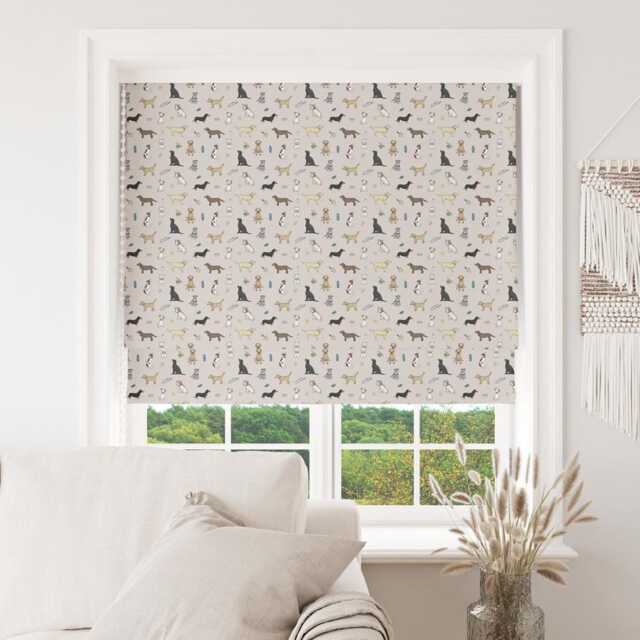 Custom Roman Blind - Emma Lawrence Barking Buddies Linen , Made To Measure Window Treatment - image 1