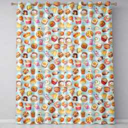 Cute Kawaii Fast Food Snacks Gingham Picnic Background Seamless Pattern Readymade Eyelet Ring Top Thermal 100% Blackout Curtains - thumbnail 2