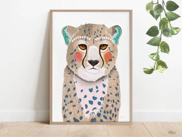 Cheetah Print, Animal Colourful Artwork, African Wildlife Art, Safari Collage, Nursery Decor, Kids Bedroom Prints - image 1