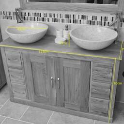 Solid Oak Bathroom Vanity Unit Cabinet Marble Travertine Bowl Basin Tap Plug 02Bsbcx2 - thumbnail 4