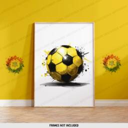 Custom Football Wall Art - Set Of 3 Posters - Boys Bedroom Decor Kids Soccer Artwork Personalised Footballer Gifts Yellow - thumbnail 3