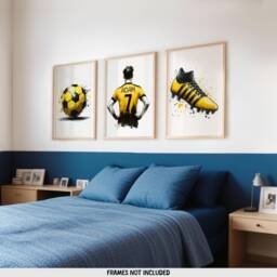 Custom Football Wall Art - Set Of 3 Posters - Boys Bedroom Decor Kids Soccer Artwork Personalised Footballer Gifts Yellow - thumbnail 2