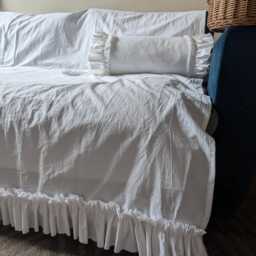 French Farmhouse Sofa Cover Slipcover White Ruffle Frilly Shabby Chic Cotton Protection Cottage - thumbnail 2