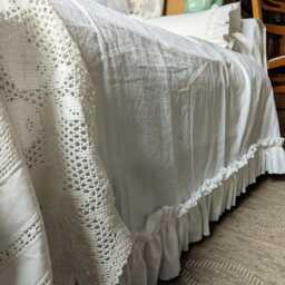 French Farmhouse Sofa Cover Slipcover White Ruffle Frilly Shabby Chic Cotton Protection Cottage - thumbnail 3