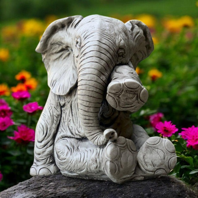 Sitting Elephant Figurine Outdoor Animal Ornament Stone For Garden Decor Concrete Statue Yard Cement Gift - image 1